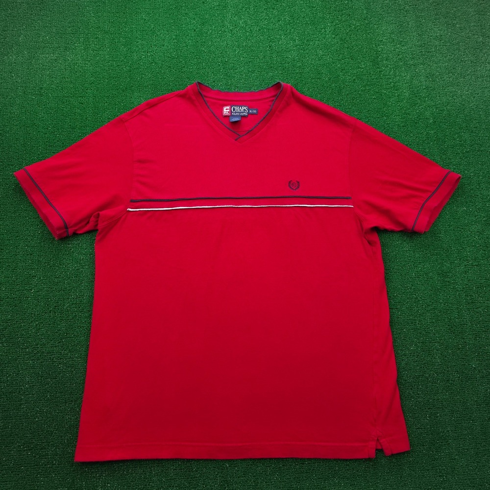 Vintage 90s Chaps Ralph Lauren Shirt Mens XL Red Crest Logo V-Neck Tee